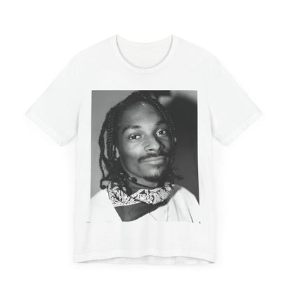 A black graphic t-shirt featuring a modern rap essential graphic of Snoop Dogg.