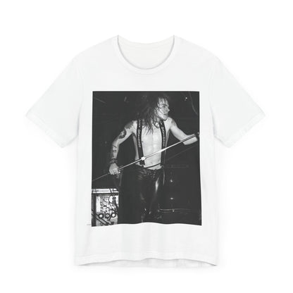 A black graphic t-shirt featuring a graphic of Axl Rose from Guns N' Roses from the 80s as the frontman.