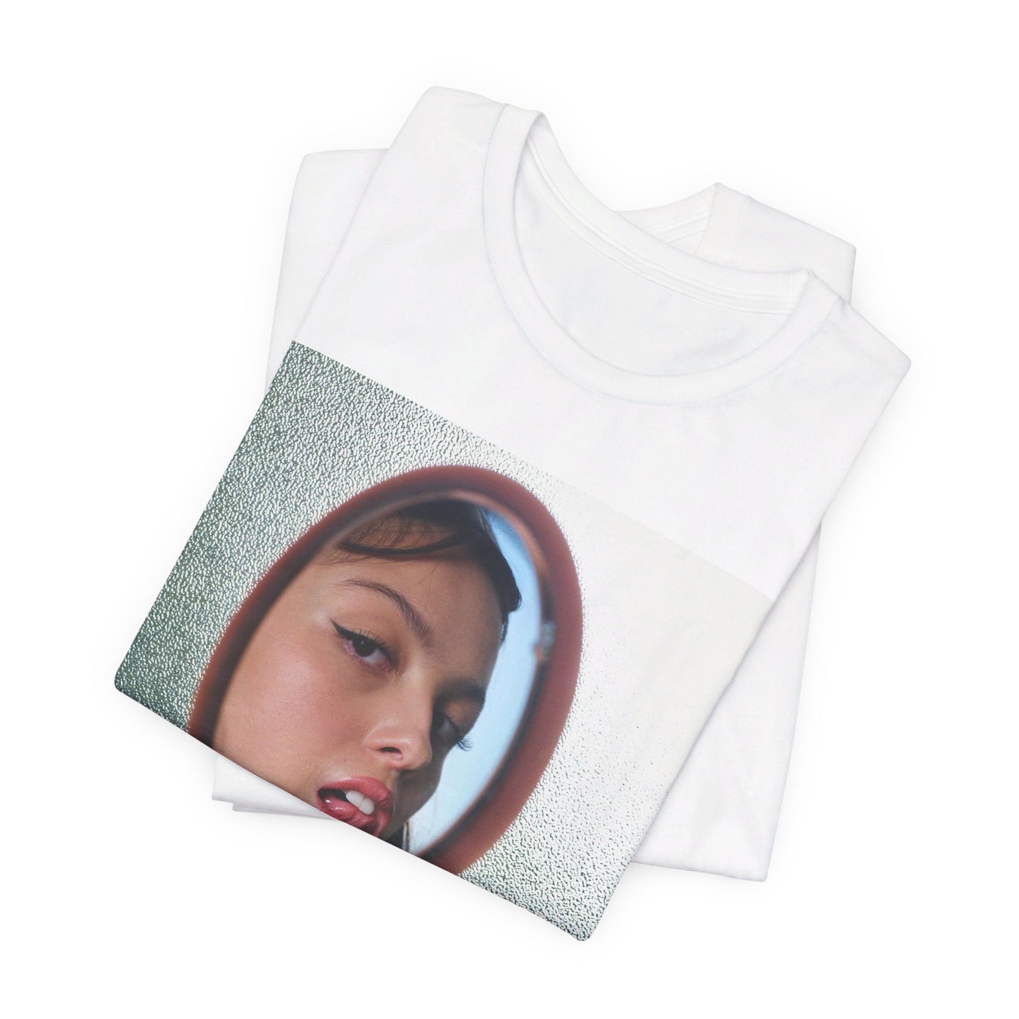 A black graphic t-shirt featuring a Y2K pop aesthetic graphic of Olivia Rodrigo.