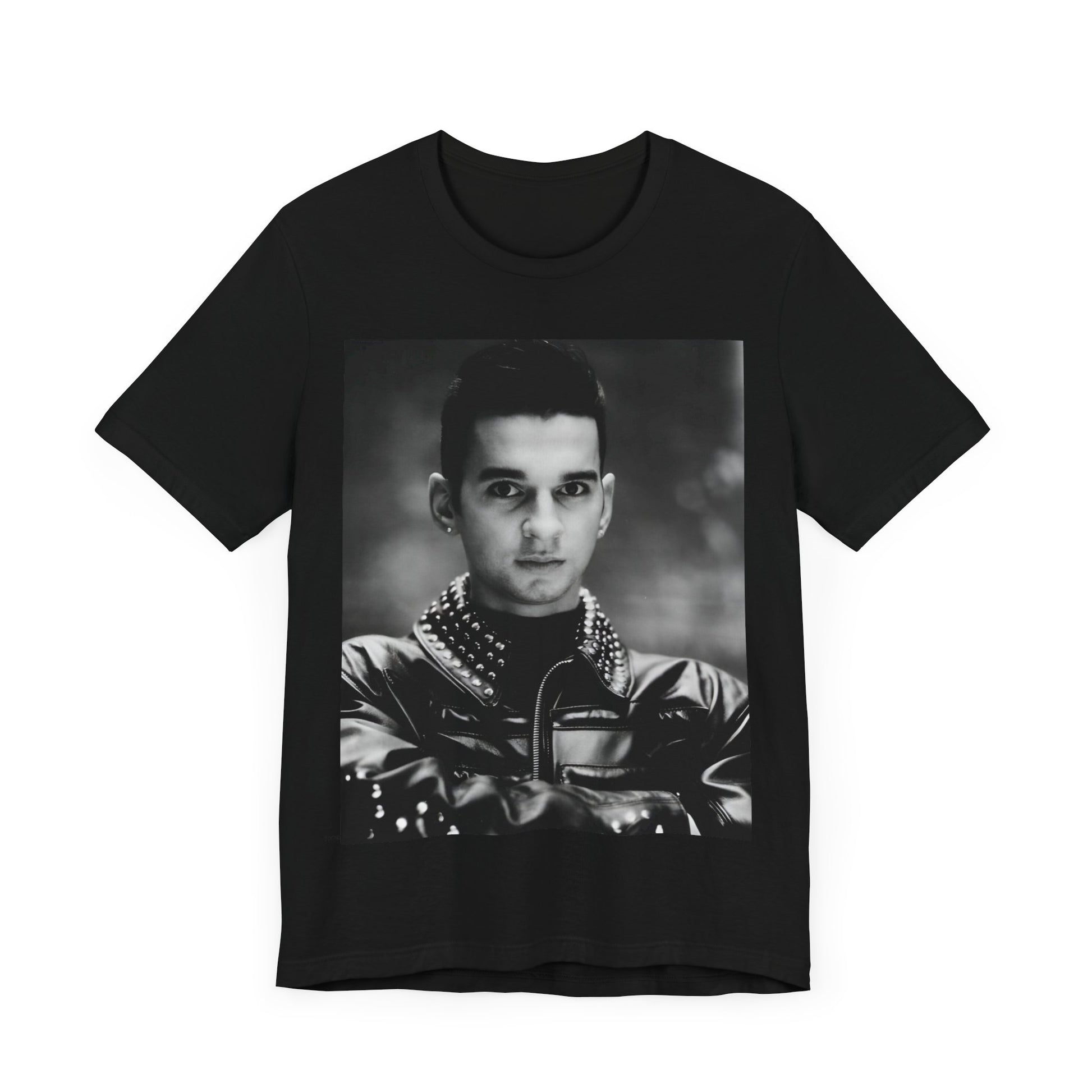 A black graphic t-shirt featuring a vintage 80s graphic of Dave Gahan from Depeche Mode.
