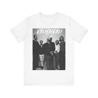 A black graphic t-shirt featuring a retro graphic related to Radiohead's 'OK Computer' album era.