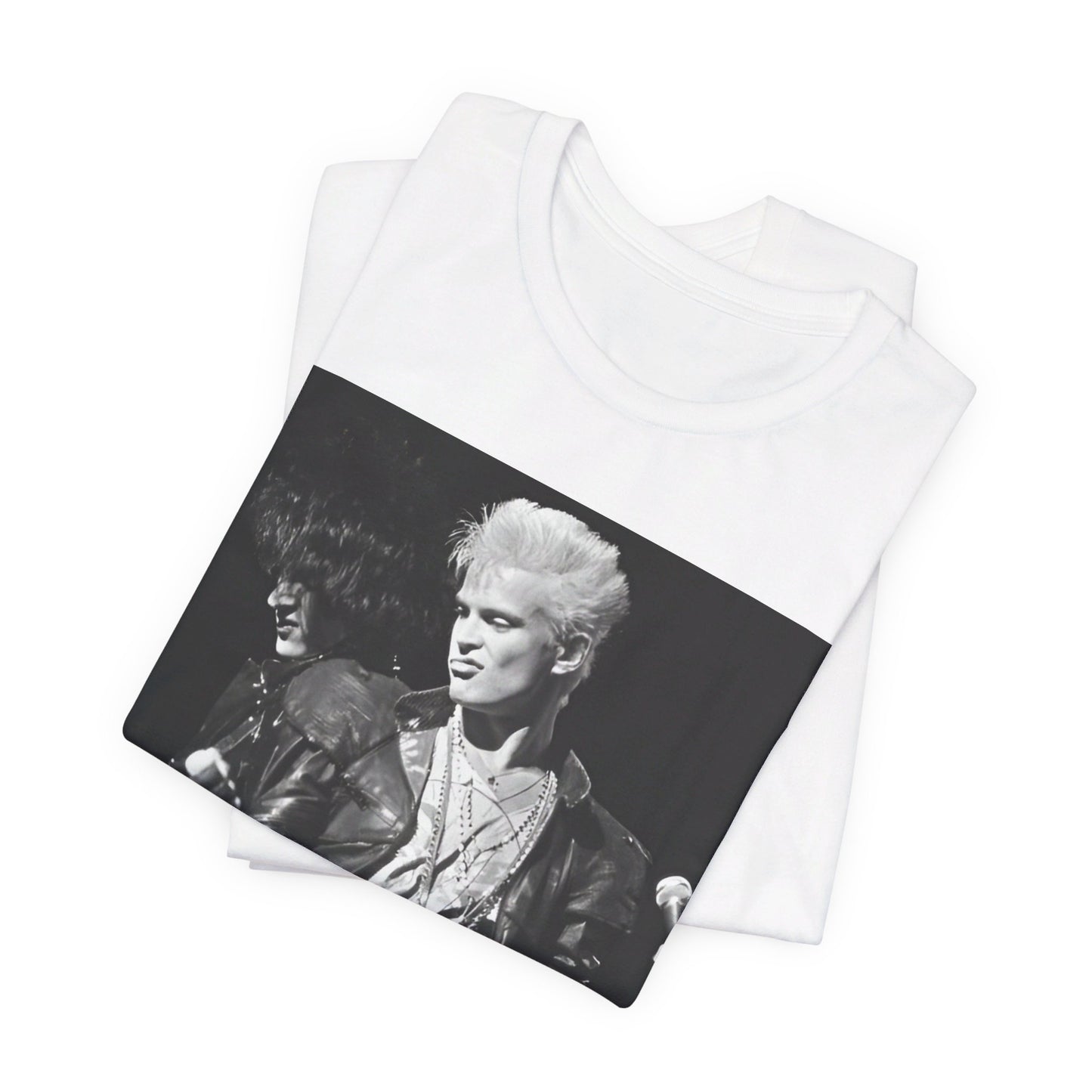 A black graphic t-shirt featuring a live concert graphic of Billy Idol, designed for a comfortable fit.