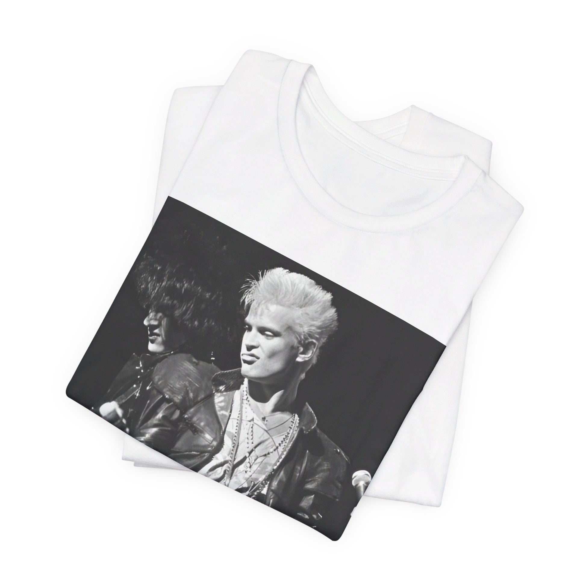 A black graphic t-shirt featuring a live concert graphic of Billy Idol, designed for a comfortable fit.