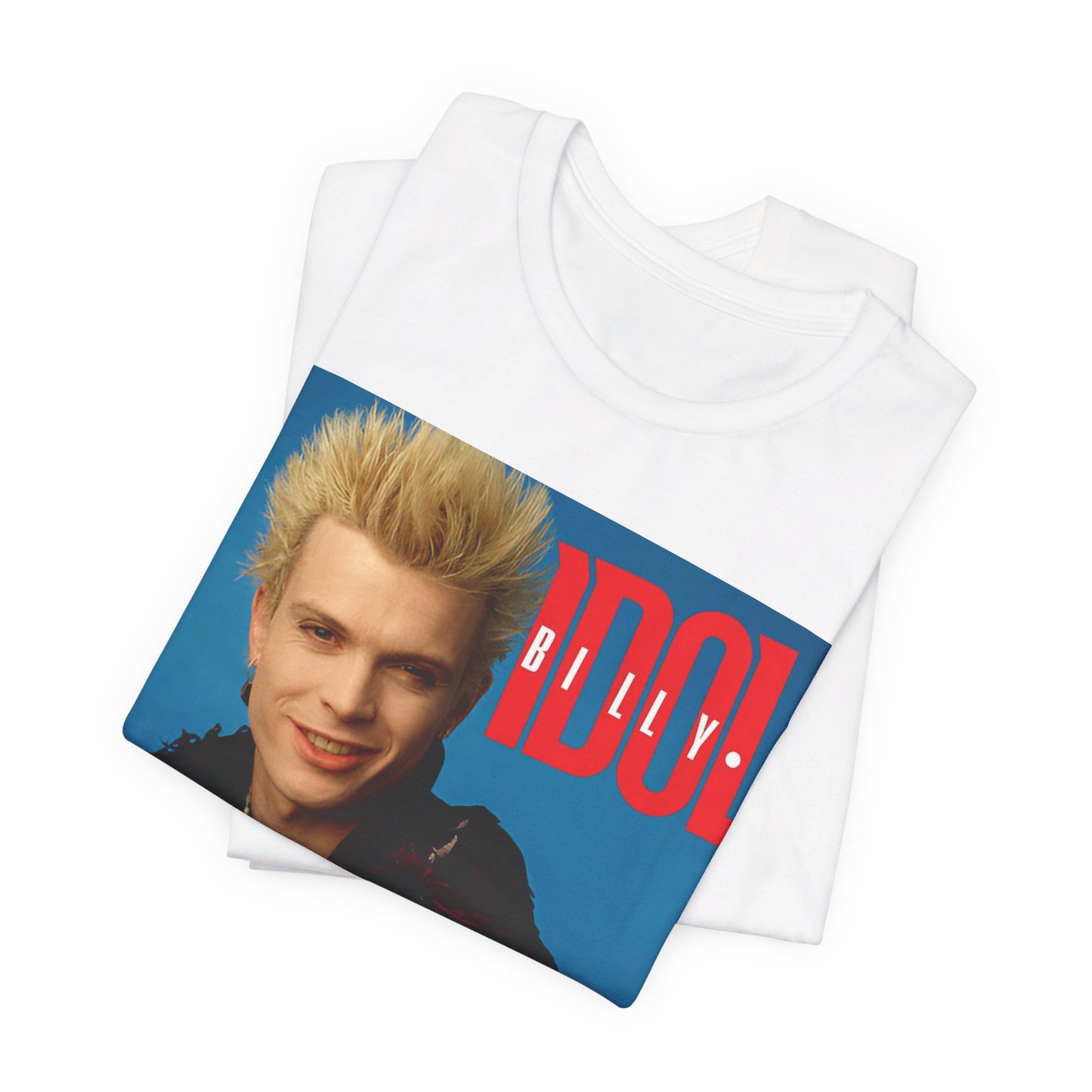 A black graphic t-shirt featuring a casual graphic inspired by Billy Idol's 'Rebel Yell' album or era.