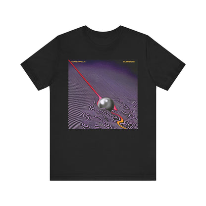A black graphic t-shirt featuring a graphic related to Tame Impala's 'Currents' album.