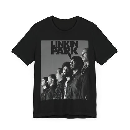 A black graphic t-shirt featuring a vintage nu-metal graphic of Linkin Park.