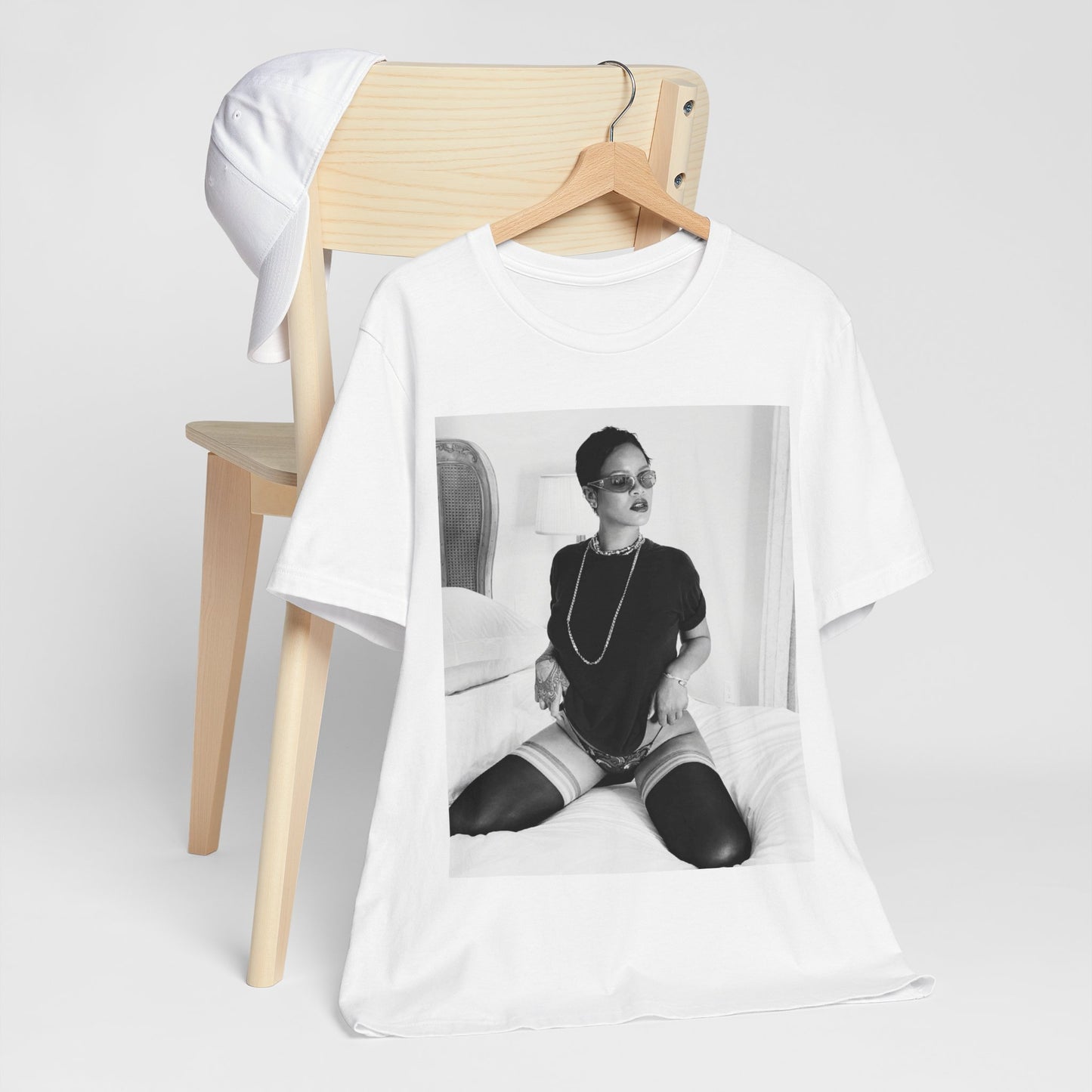 A black graphic t-shirt featuring a black and white graphic related to Rihanna's 'Diamonds' song or era.