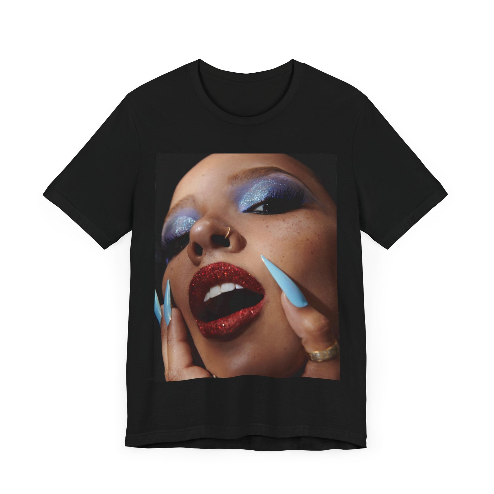 A black graphic t-shirt featuring a graphic related to Tinashe's '2 On' song or era.