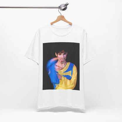 A black graphic t-shirt featuring a graphic related to Prince's 'When Doves Cry' song or era.