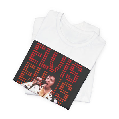 A black graphic t-shirt featuring a graphic related to Elvis Presley's '68 Comeback Special'.