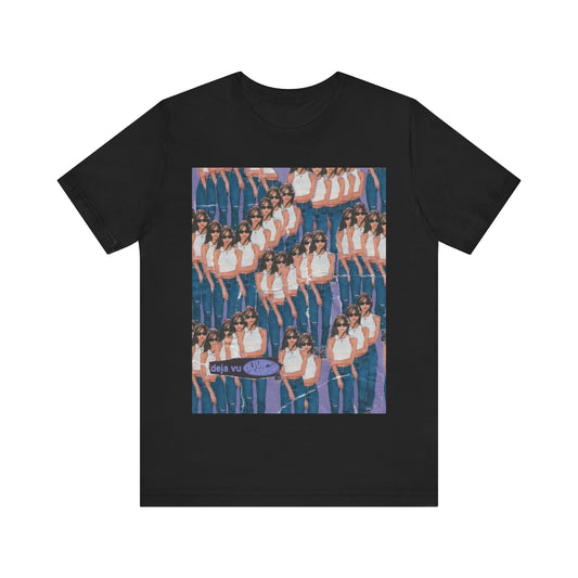 A black graphic t-shirt featuring an aesthetic graphic of Olivia Rodrigo.