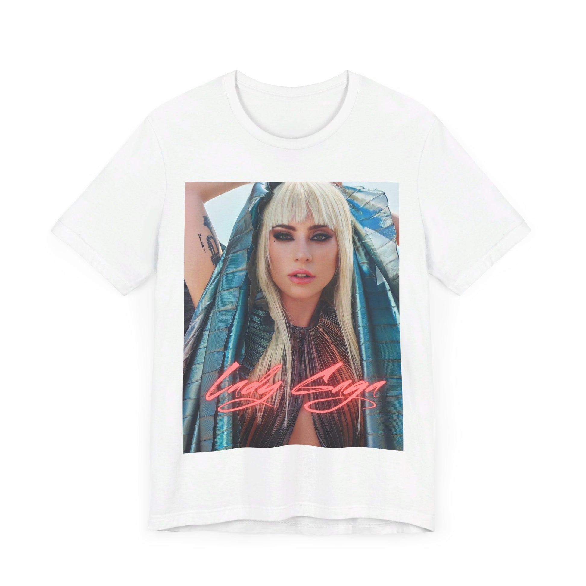 A black graphic t-shirt featuring a graphic related to Lady Gaga's 'A Star Is Born' film era.