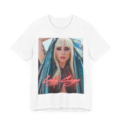 A black graphic t-shirt featuring a graphic related to Lady Gaga's 'A Star Is Born' film era.