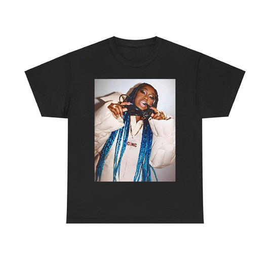 A black graphic t-shirt featuring a retro graphic related to Missy Elliott's 'Supa Dupa Fly' album era.