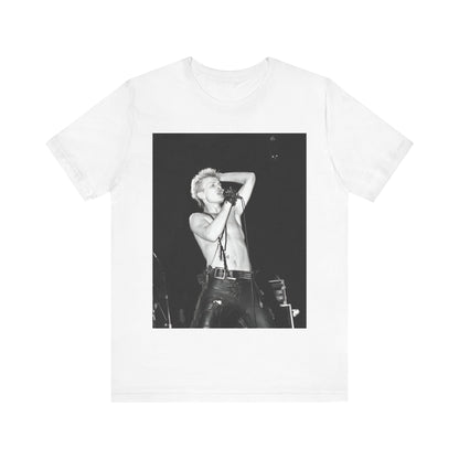 A black graphic t-shirt featuring a graphic related to Billy Idol's 'White Wedding' era, with a distinctive aesthetic.