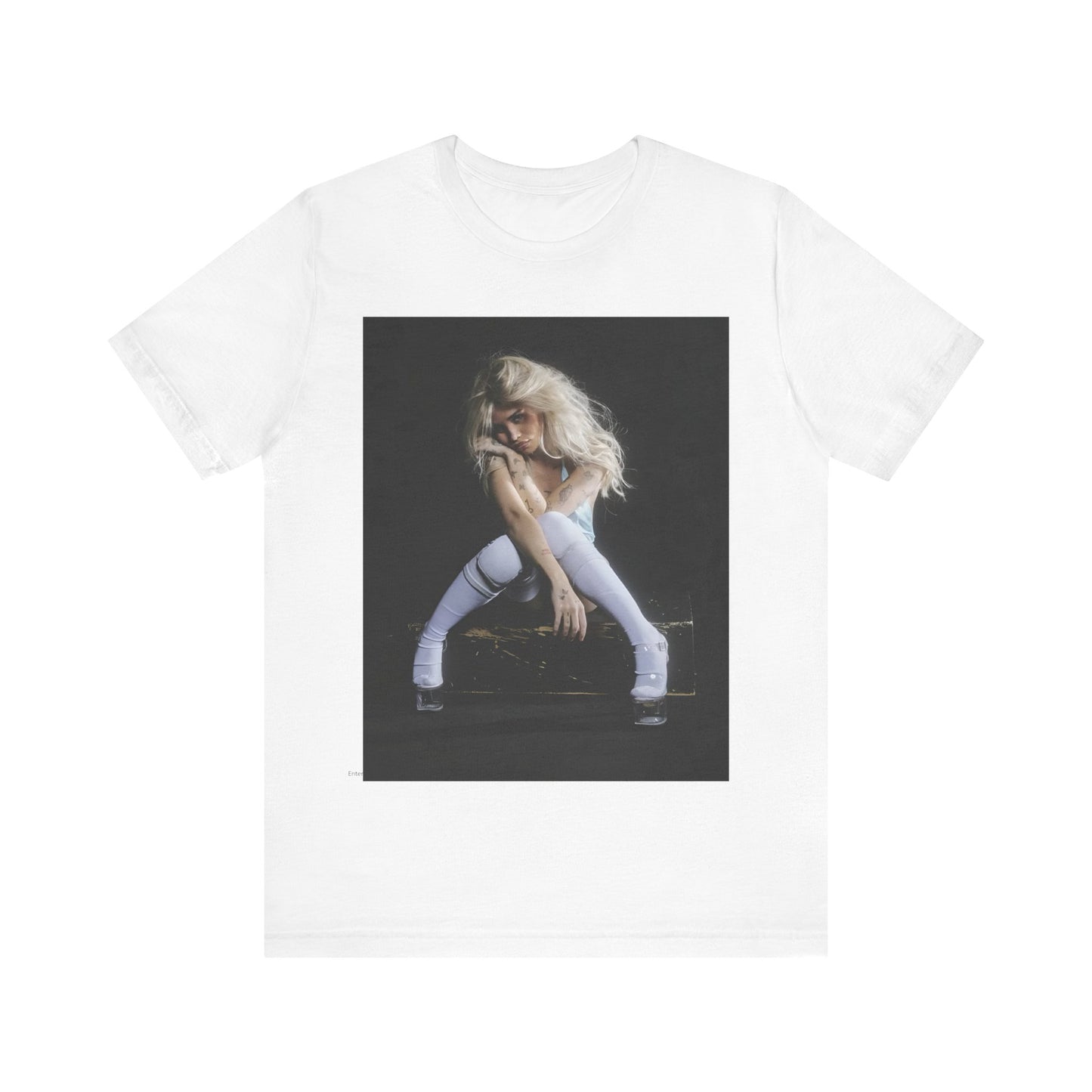 A black graphic t-shirt featuring a graphic of Nessa Barrett with dark pop vibes aesthetic.