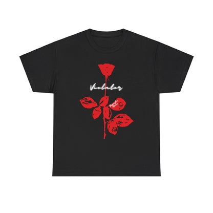 A black graphic t-shirt featuring a graphic related to Depeche Mode's 'Violator' album.