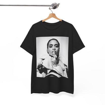 A black graphic t-shirt featuring a soulful indie pop graphic of Kehlani.