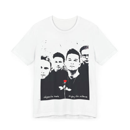 A black graphic t-shirt featuring a graphic related to Depeche Mode's 'Enjoy The Silence' era.