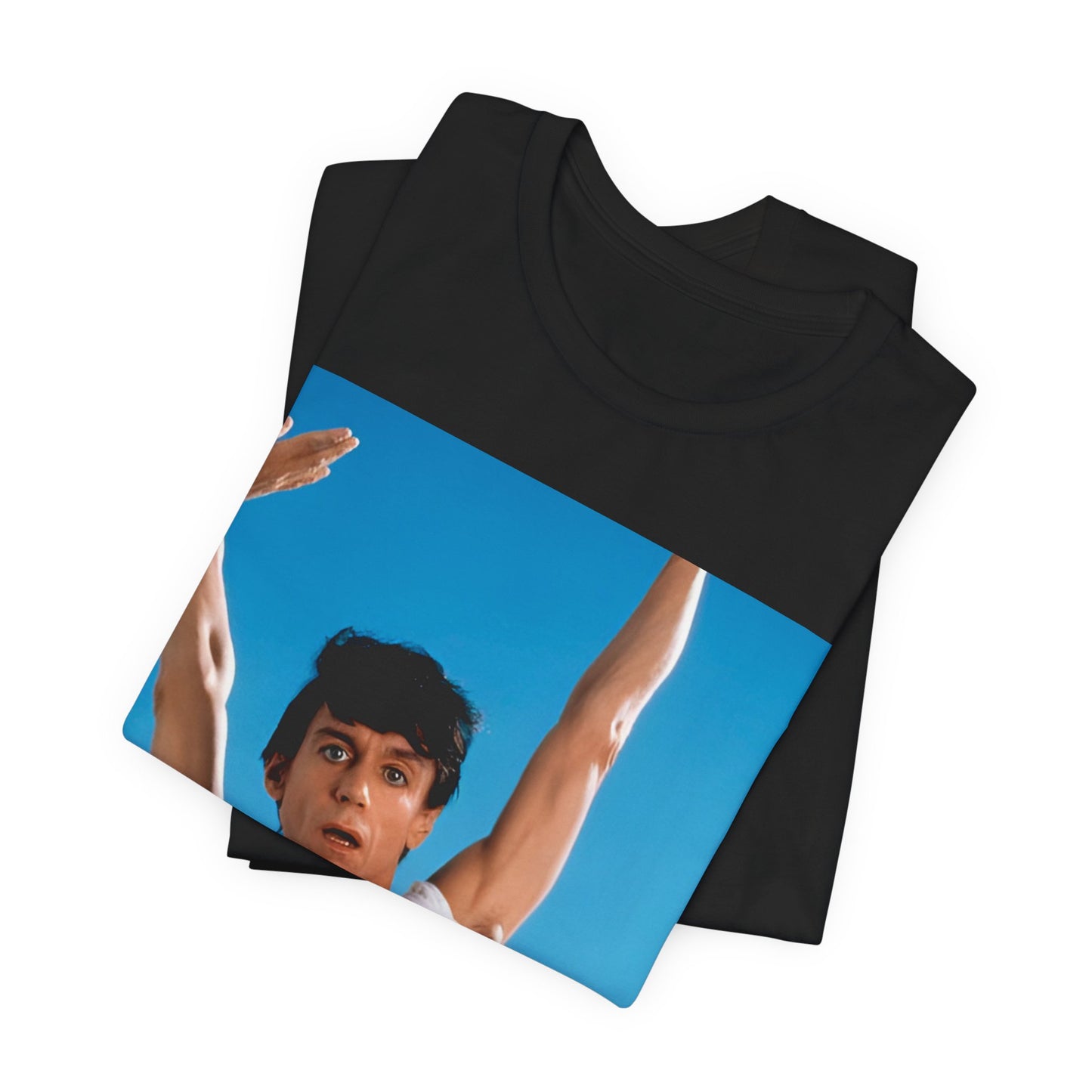 A black graphic t-shirt featuring a 70s graphic of Iggy Pop with a 'Raw Power' aesthetic.