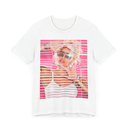 A black graphic t-shirt featuring a graphic of Karol G in a cool Latin trap style.