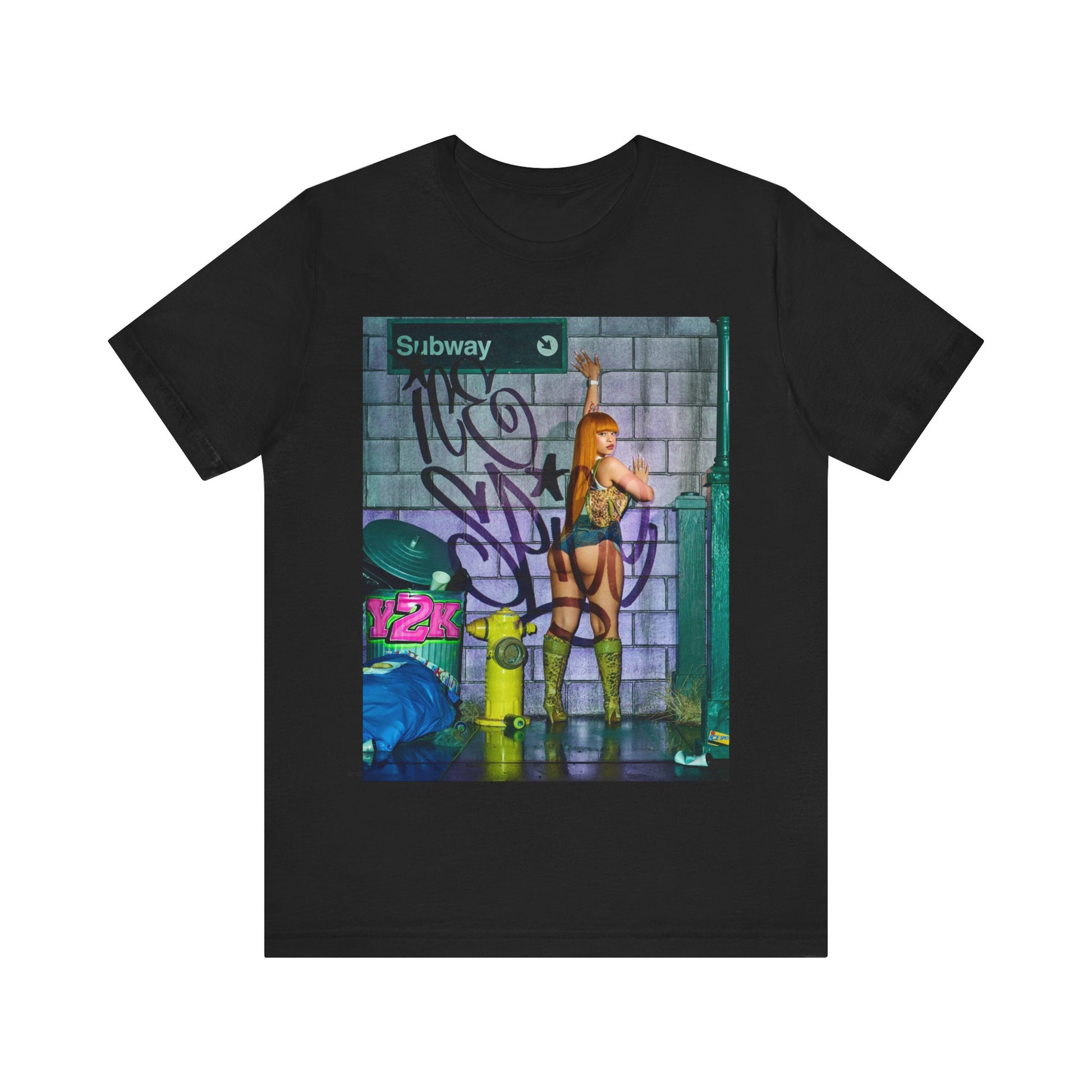 A black graphic t-shirt featuring a signature photo portrait of Ice Spice.