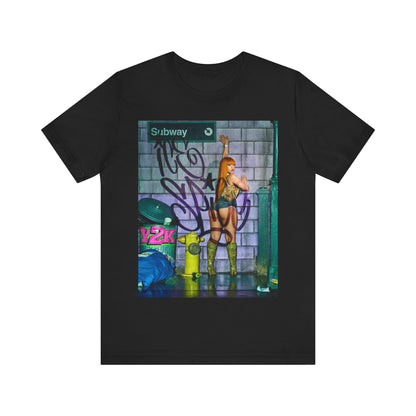 A black graphic t-shirt featuring a signature photo portrait of Ice Spice.