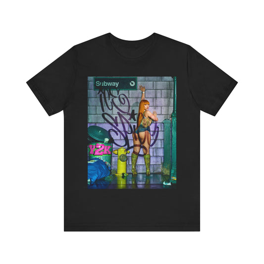 A black graphic t-shirt featuring a signature photo portrait of Ice Spice.