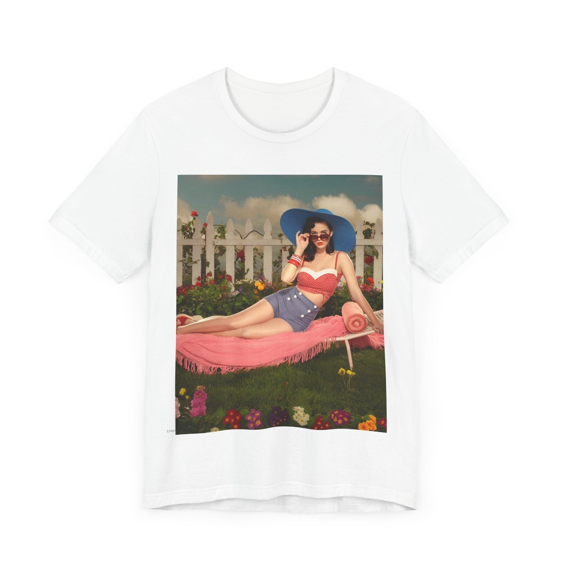 A black graphic t-shirt featuring a graphic related to Katy Perry's "California Gurls" song, with beach vibes.