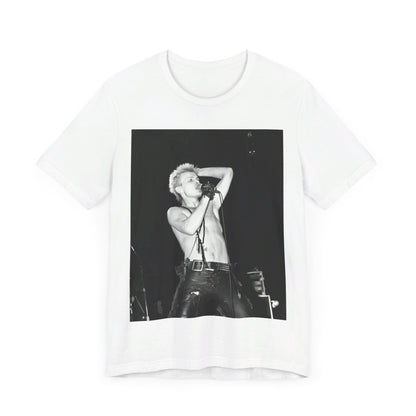 A black graphic t-shirt featuring a graphic related to Billy Idol's 'White Wedding' era, with a distinctive aesthetic.