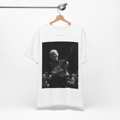 A black graphic t-shirt featuring a photo of Ed Sheeran performing live with his guitar.