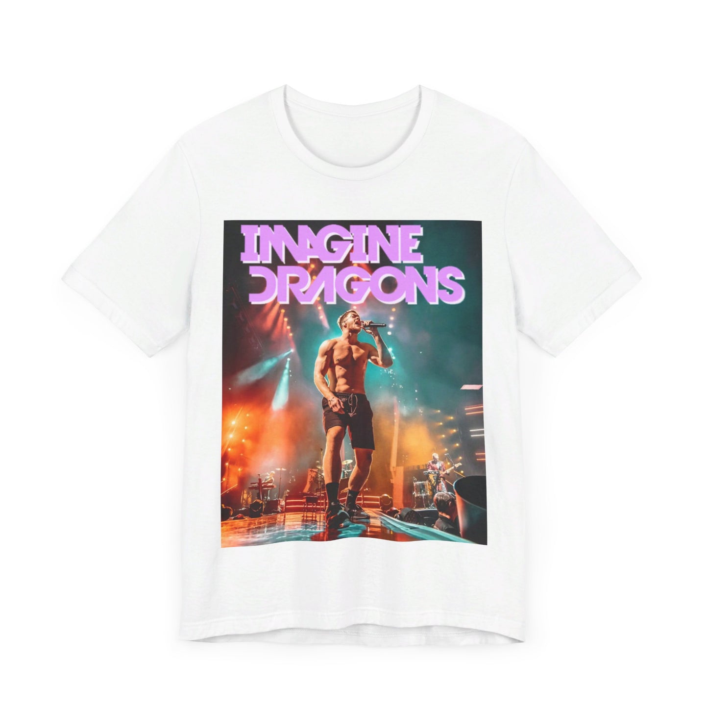 A black graphic t-shirt featuring a graphic of Imagine Dragons with a dream pop vibe.