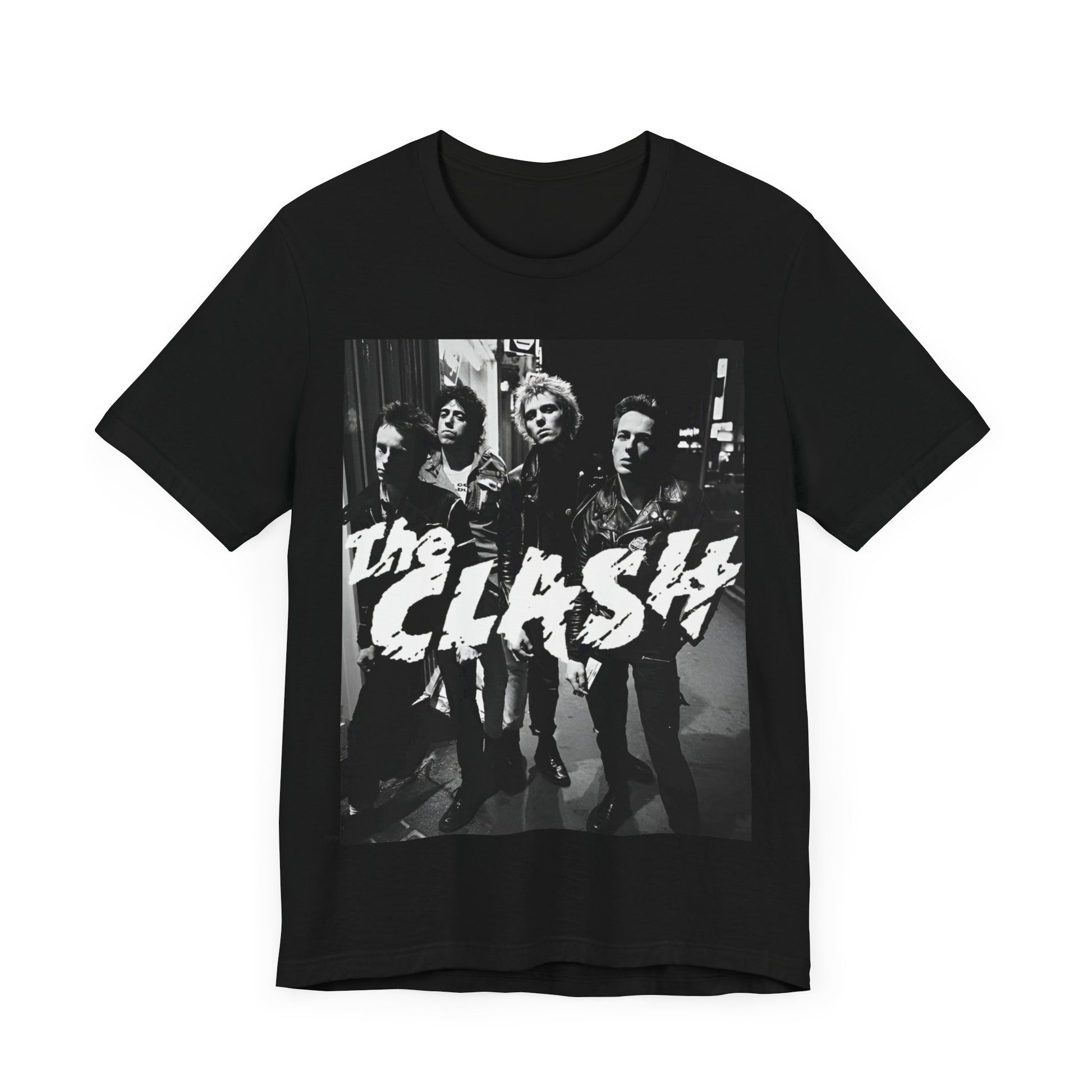 A black graphic t-shirt featuring a graphic related to The Clash's 'London Calling' album era.