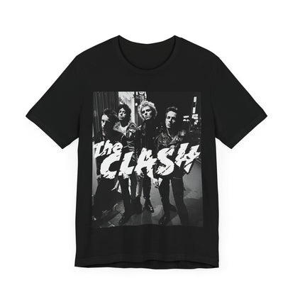A black graphic t-shirt featuring a graphic related to The Clash's 'London Calling' album era.