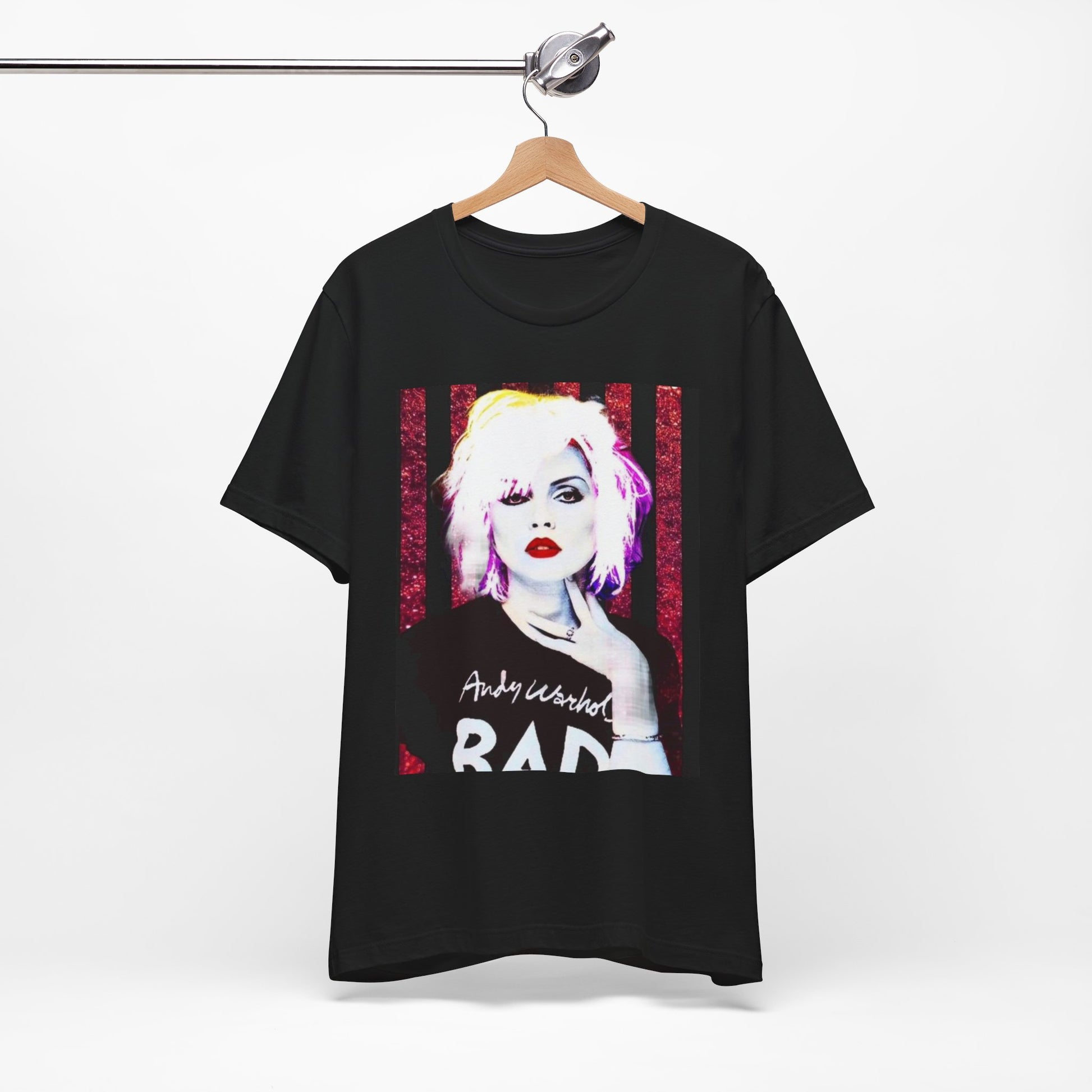 A black graphic t-shirt featuring a graphic of Blondie with an edgy street style aesthetic.
