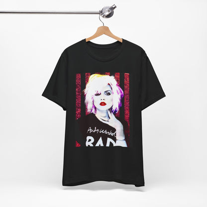 A black graphic t-shirt featuring a graphic of Blondie with an edgy street style aesthetic.