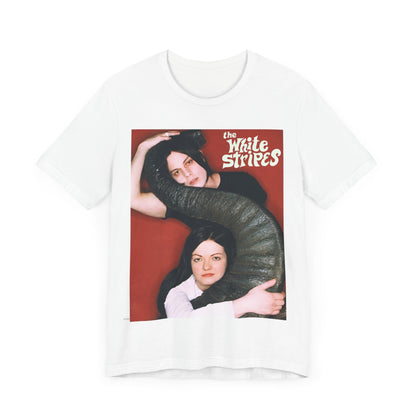 A black graphic t-shirt featuring a vintage graphic related to The White Stripes' 'Elephant' album era.