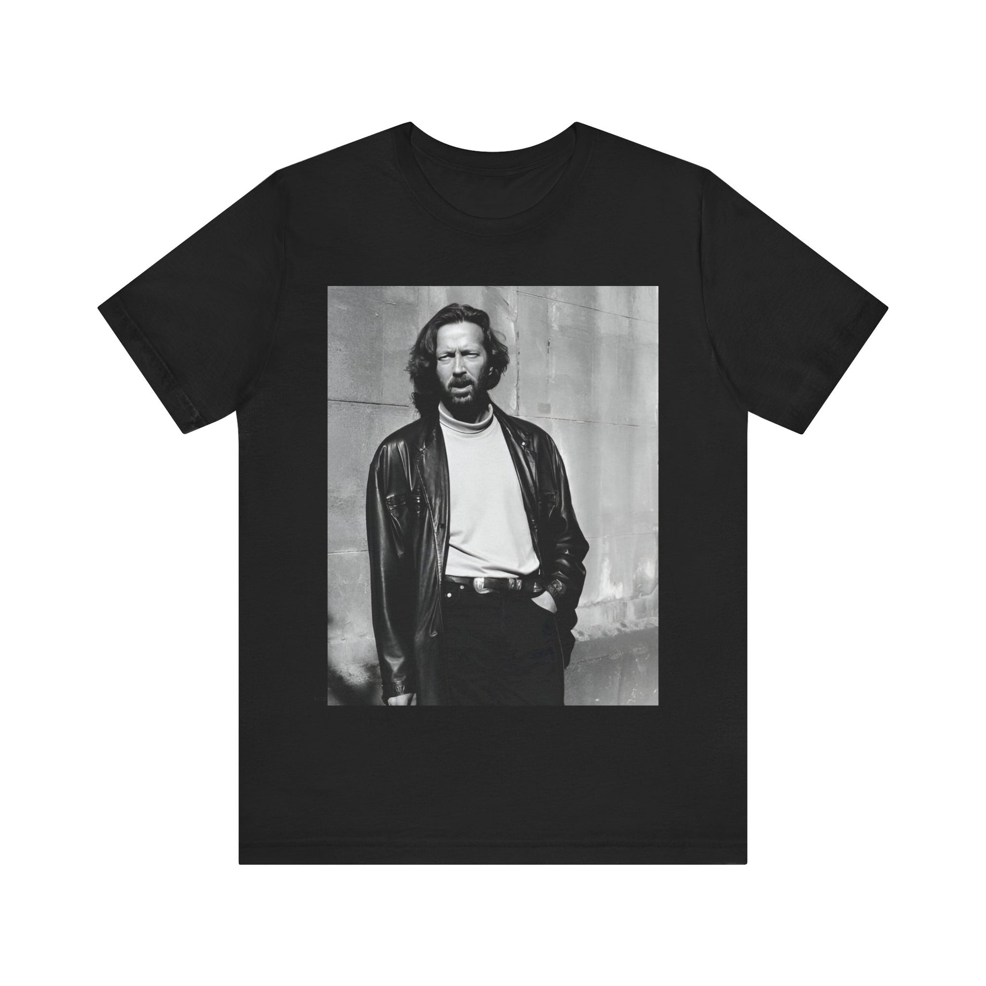 A black graphic t-shirt featuring a retro graphic related to Eric Clapton's 'Cocaine' song or era.