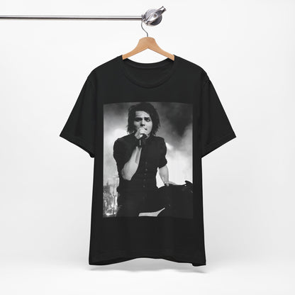 A black graphic t-shirt featuring a black and white graphic or photo of My Chemical Romance performing live in concert.