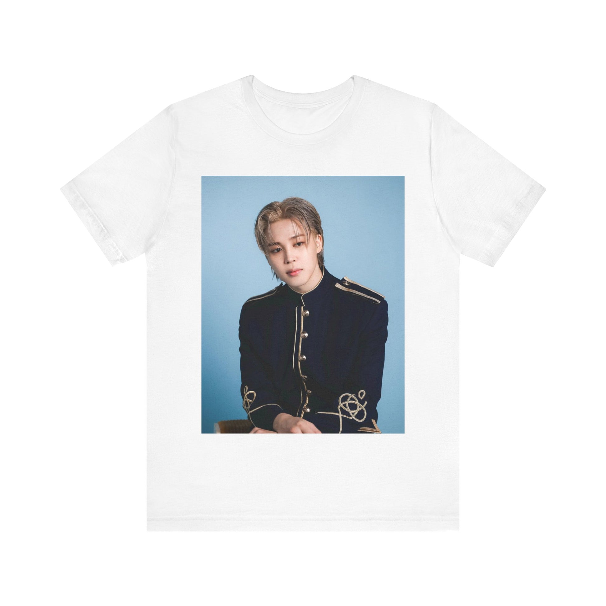 A black graphic t-shirt featuring a graphic related to Jimin's 'FACE' album era.