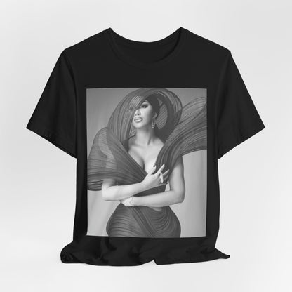 A black graphic t-shirt featuring a black and white graphic of Cardi B, emphasizing her 'Bronx Princess' or rap icon status.