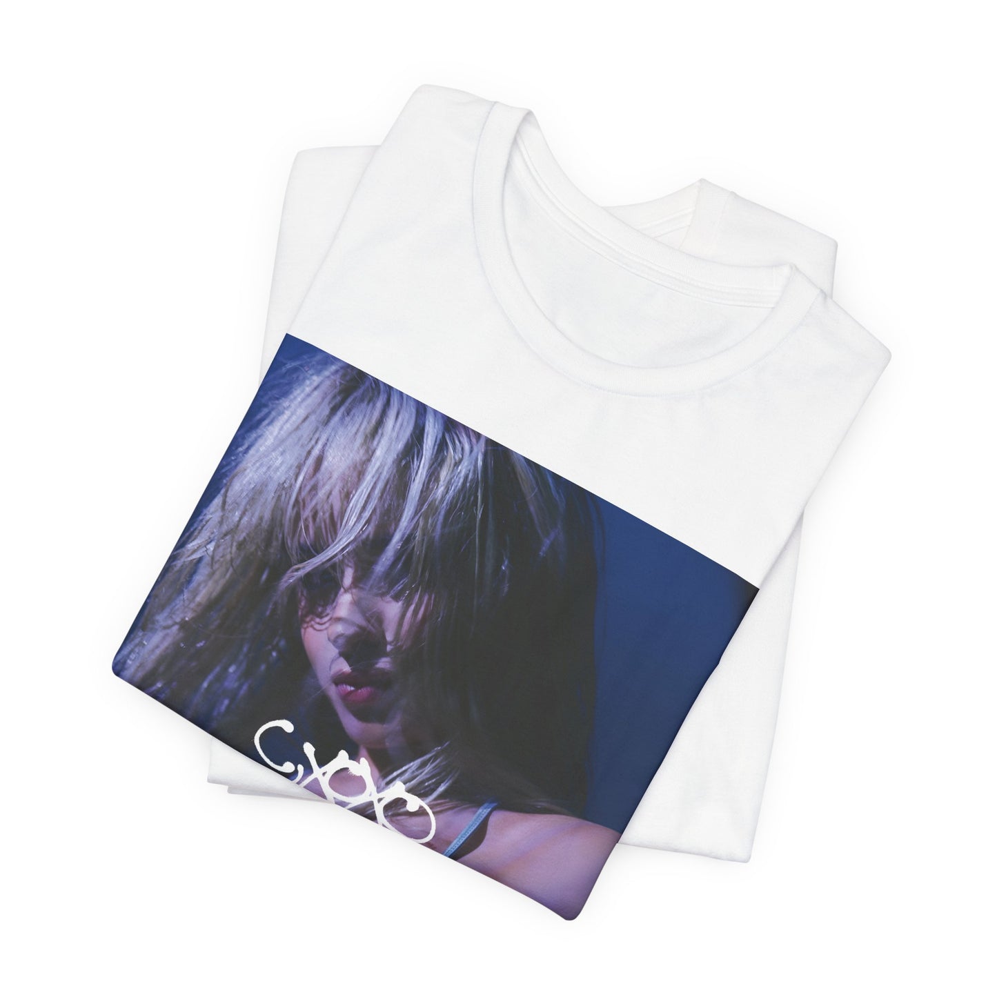 A black graphic t-shirt featuring a bold aesthetic graphic related to Camila Cabello's C,XOXO' album.