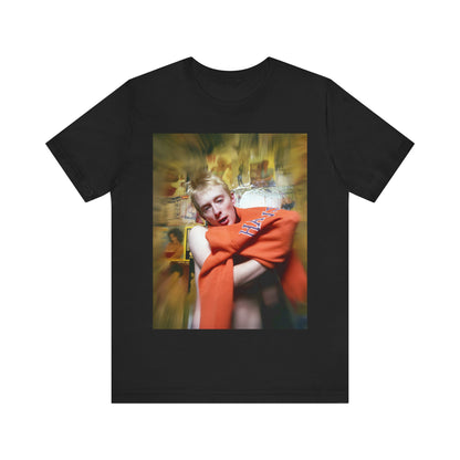 A black graphic t-shirt featuring a rock aesthetic graphic of Radiohead.