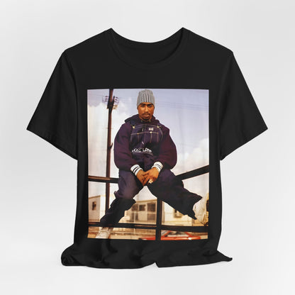 A black graphic t-shirt featuring a timeless rap legend graphic of Tupac.