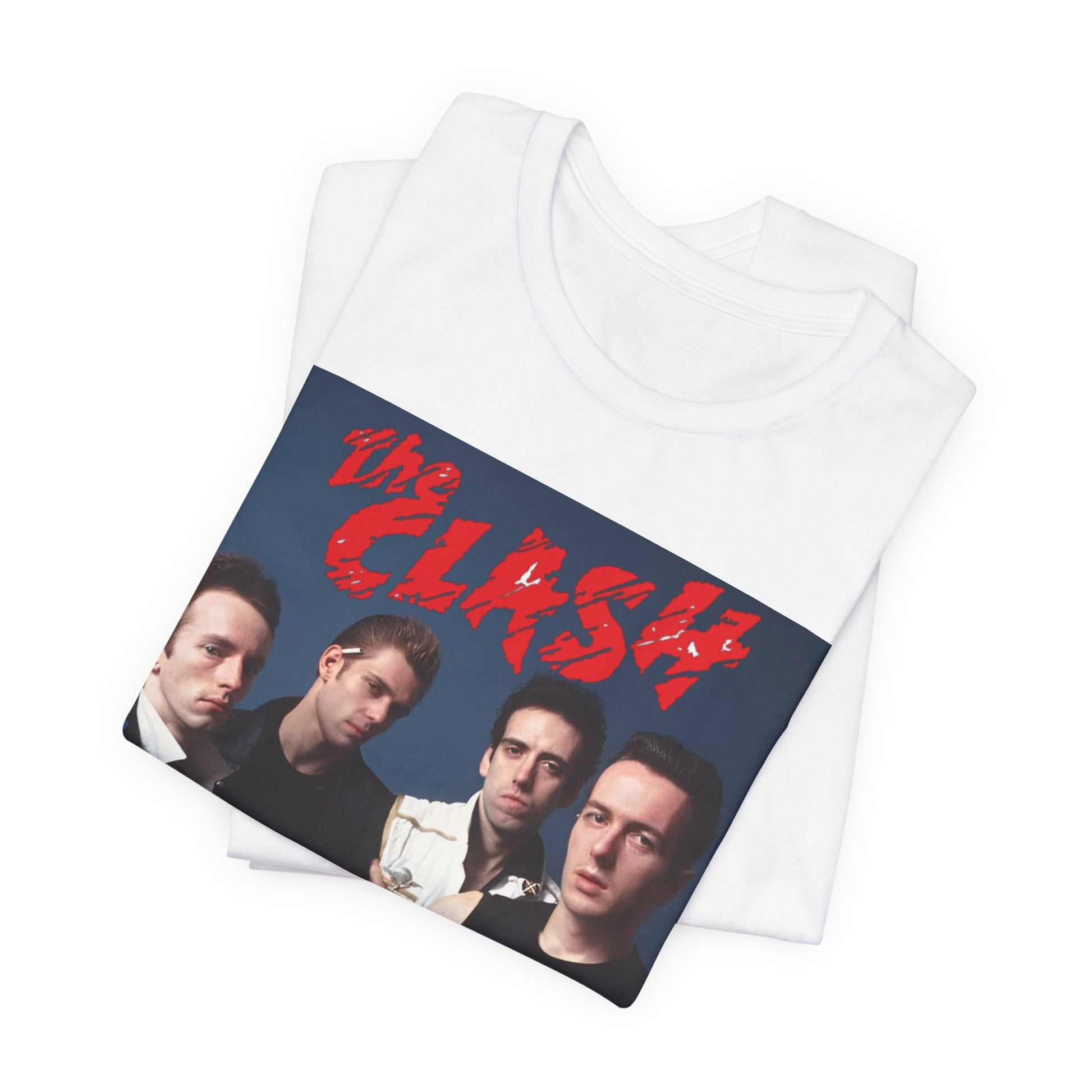 A black graphic t-shirt featuring a vintage graphic related to The Clash's 'Combat Rock' album era.