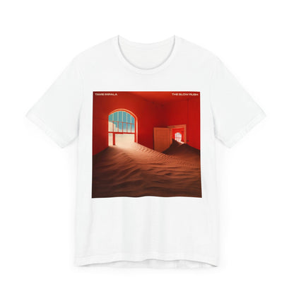 A black graphic t-shirt featuring a graphic related to Tame Impala's 'The Slow Rush' album.