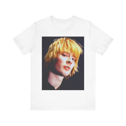 A black graphic t-shirt featuring an aesthetic graphic of Thom Yorke from Radiohead.