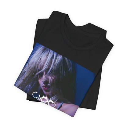 A black graphic t-shirt featuring a bold aesthetic graphic related to Camila Cabello's C,XOXO' album.