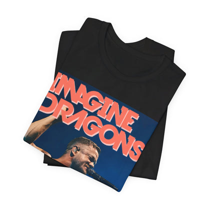 A black graphic t-shirt featuring a retro live concert photo of Imagine Dragons.
