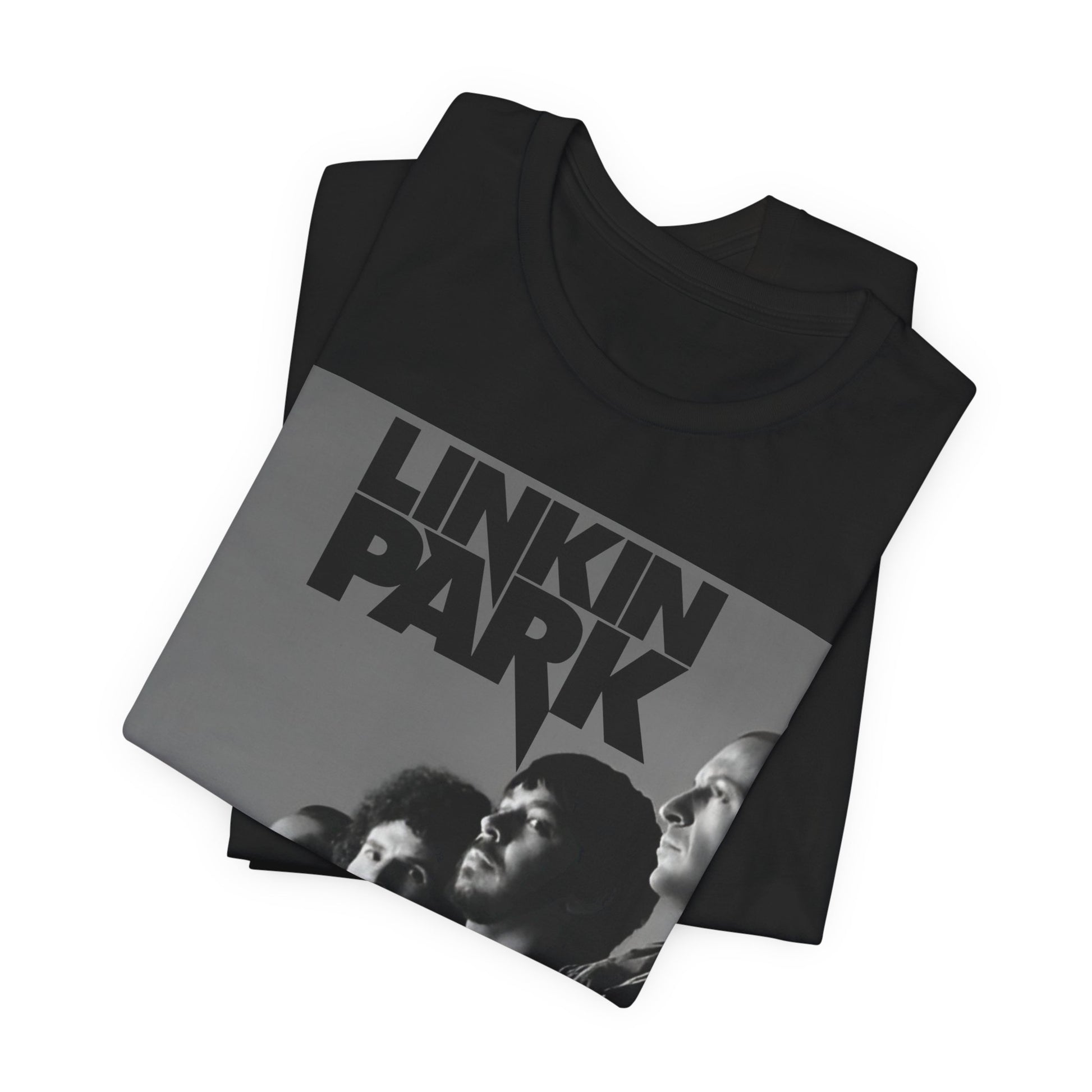 A black graphic t-shirt featuring a vintage nu-metal graphic of Linkin Park.